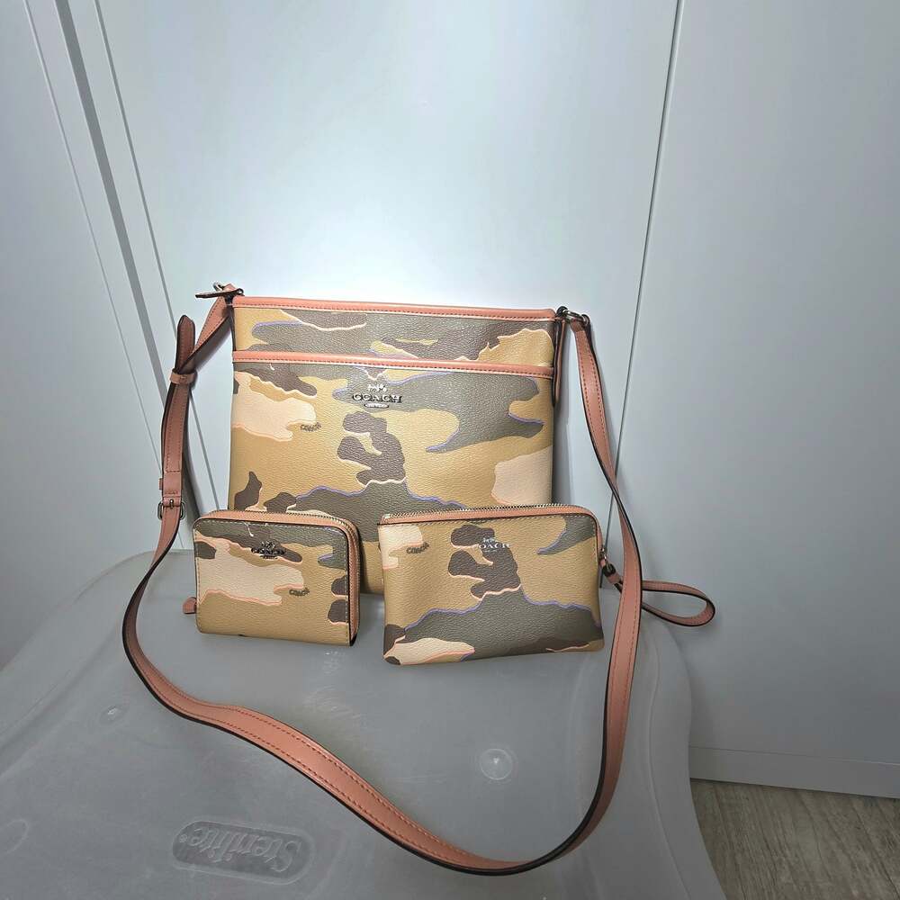 COACH Crossbody Bag Camouflage Brown and Pink with Matching Wallet and Wrislet